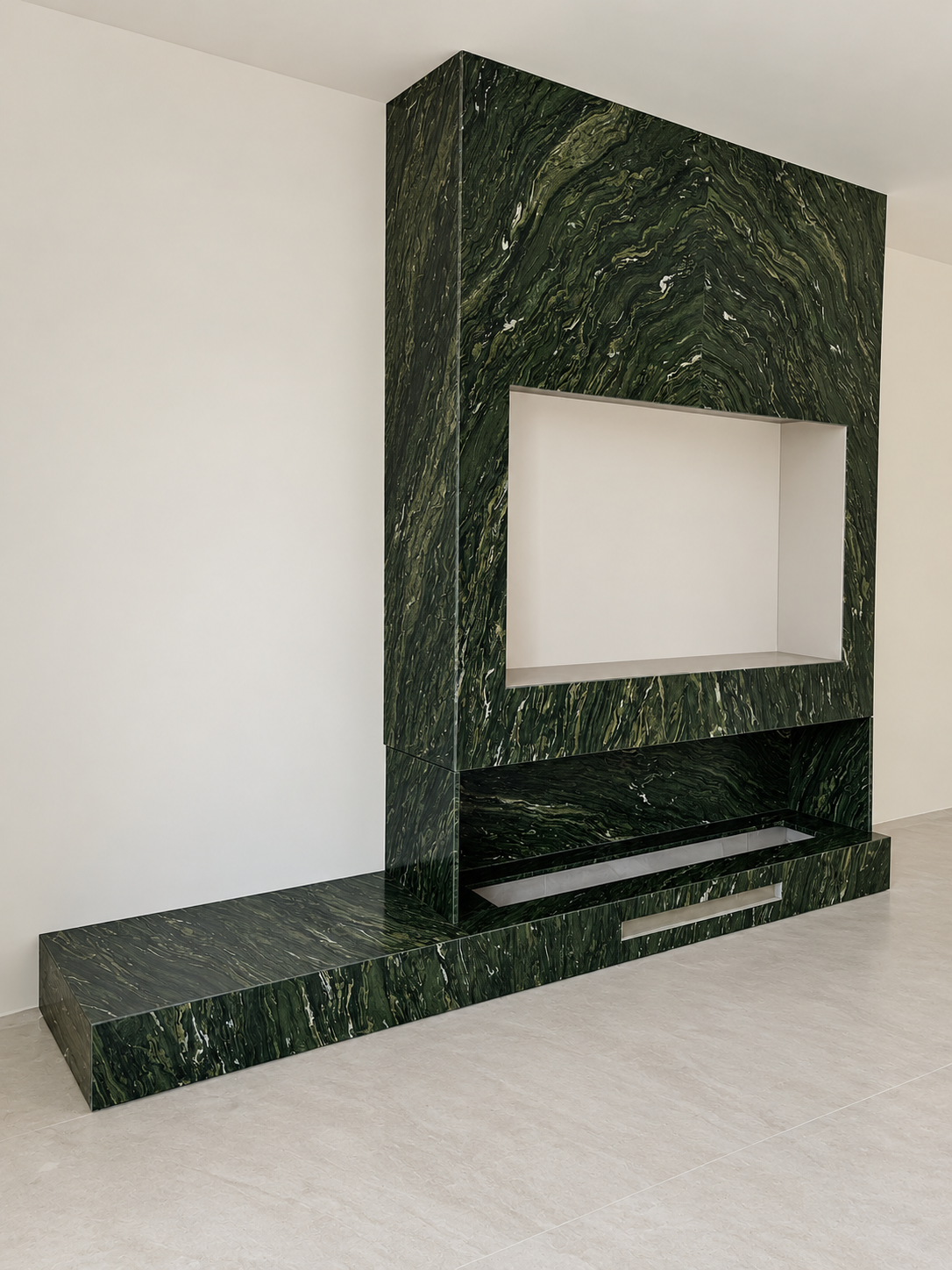 ТВ-зона з кварциту Verde Bamboo